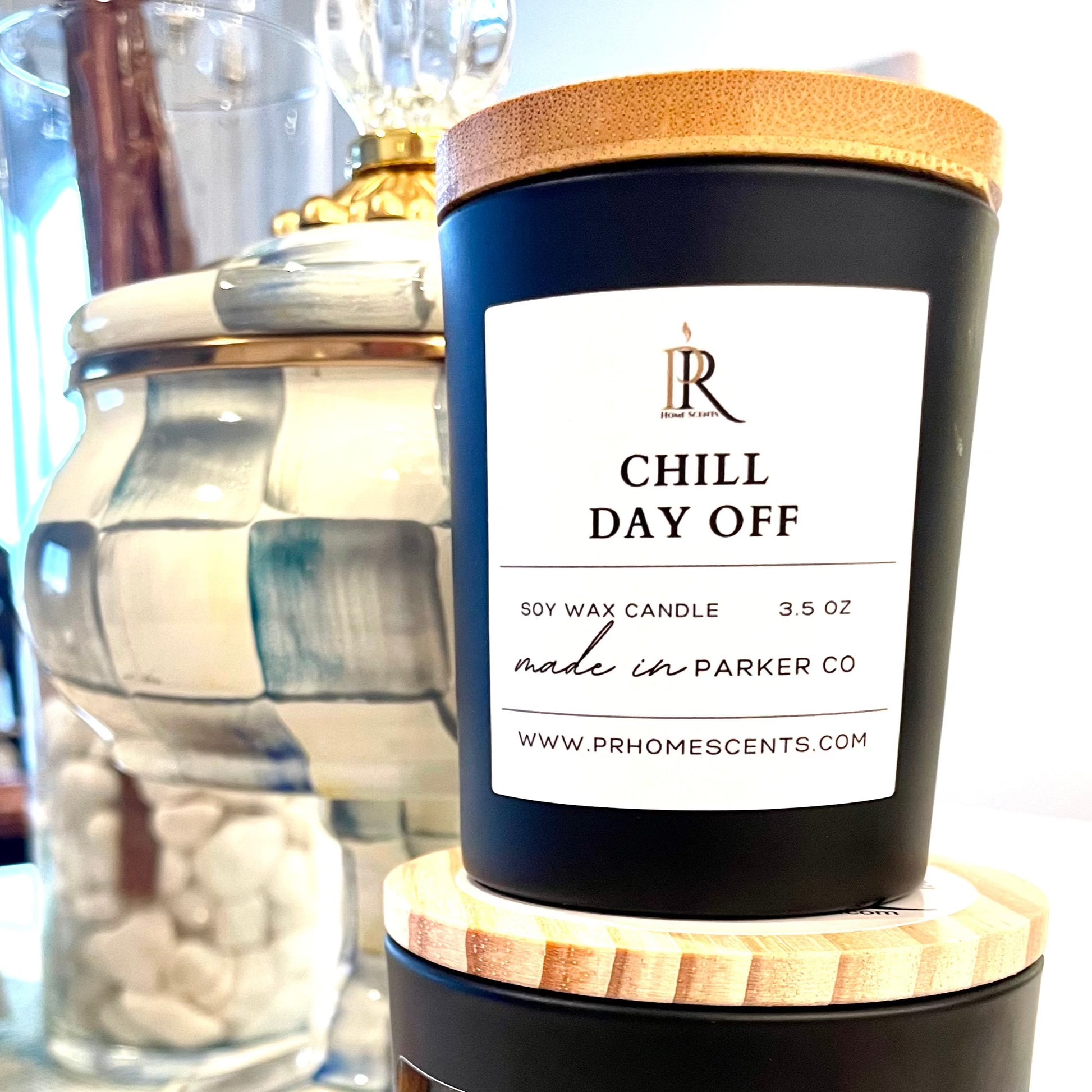 Indulge in serenity with Chill Day Off candles, available in 8oz and 3.5oz sizes. Infused with the calming blend of Lavender Vanilla and Amber, these candles create a tranquil atmosphere, perfect for unwinding after a long day. Embrace relaxation with the soothing fragrance of Chill Day Off.