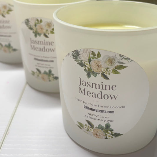 Indulge in the luxurious aromas of our Jasmine Meadow soy candle. Made with 100% all natural soy, this candle will transport you to a peaceful meadow filled with the sweet fragrance of jasmine. Enjoy the benefits of a clean burn and long-lasting scent. Elevate your senses with every flicker of the flame. Best candle in Parker Colorado
