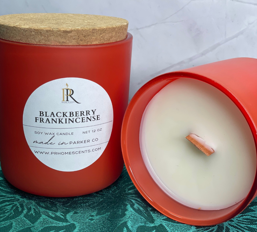 Blackberry Frankincense 12 oz Soy Wax Candle w/Crackling Woodwick