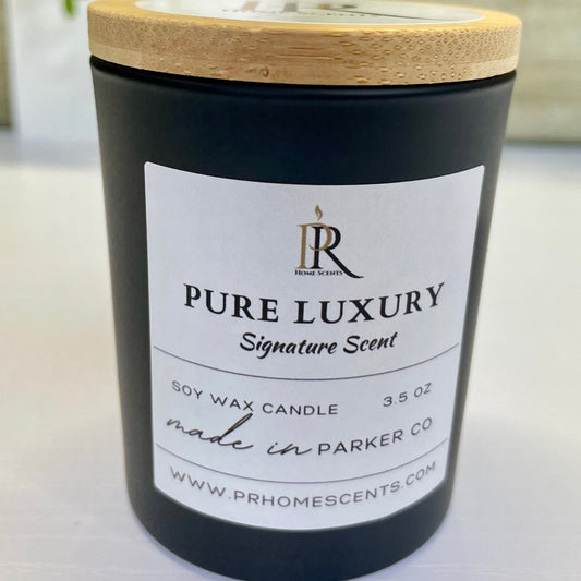 Experience opulence with our 'Pure Luxury' candle. A lavish blend of citrus, black cherry, musk, amber, vanilla, suede, and smoke. Immerse your space in sophistication and unwind in its luxurious embrace. Elevate your ambiance today. ✨ #PureLuxury #SoyWaxCandles #LuxuryFragrance